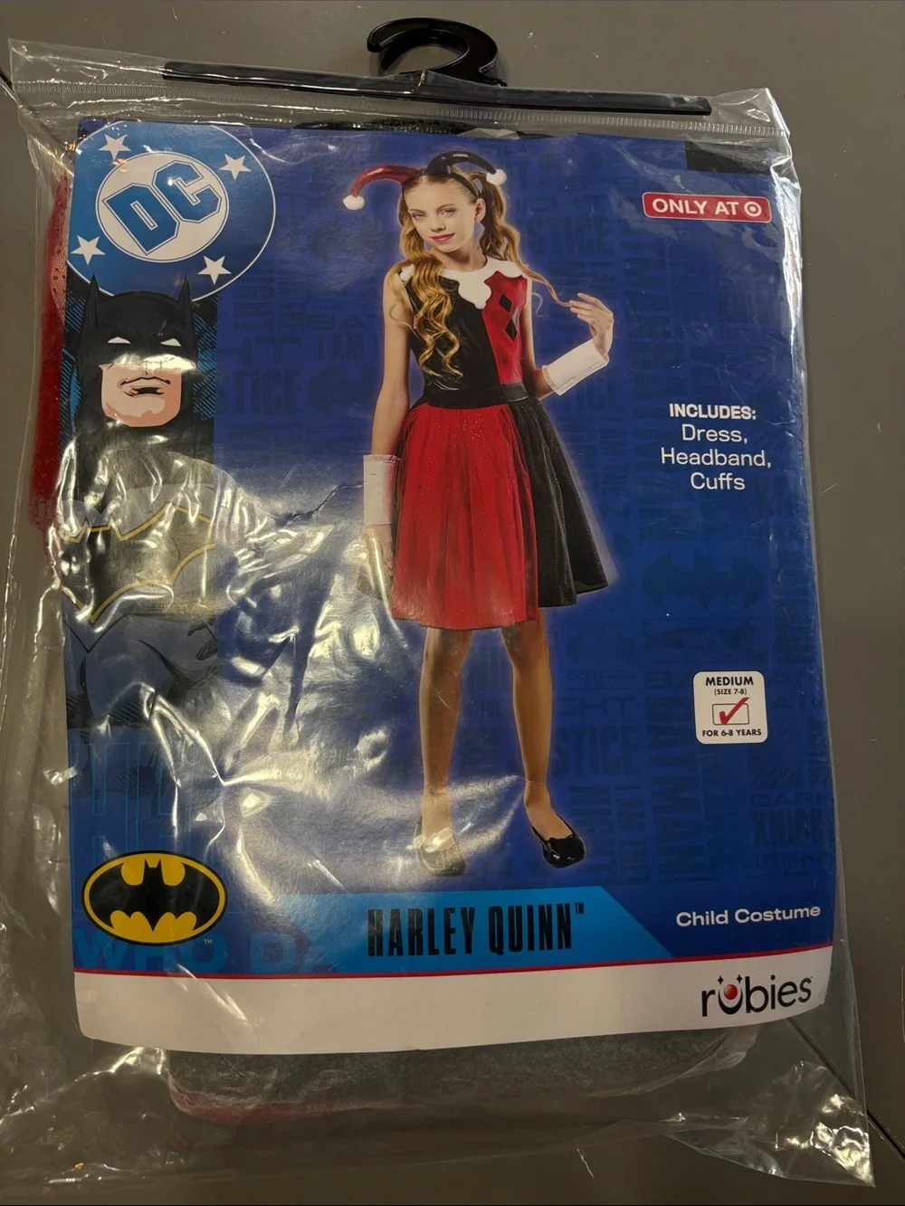 Robies Harley Quinn Kids Costume - Red & Black Dress with Headband and Cuffs